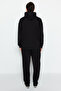 Siyah Oversize/Geniş Kesim Kapüşonlu Nakışlı Sıcak Tutan Sweatshirt Eşofman Takım TMNAW24EM00000 - 6