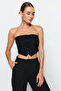 Siyah Straplez Düğme Detaylı Crop Dokuma Bluz TWOAW24BZ00421 - 7