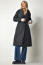 Women's Black Belted Shawl Collar Quilted Coat dz00089