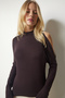 Women's Dark Brown High Collar Off-the-Shoulder Knitwear Blouse UB00152 - 2