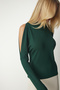Women's Emerald Green High Collar Off-the-Shoulder Knitwear Blouse UB00152 - 2