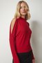 Women's Red High Collar Off-the-Shoulder Knitwear Blouse UB00152 - 4