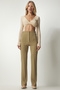 Women's Light Khaki High Waist Lycra Comfortable Knitted Trousers RV00090 - 2