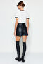 Black Faux Leather Belted Woven Shorts TWOAW24SR00082 - 6