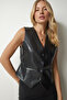 Women's Black Faux Leather Vest TO00075 - 4
