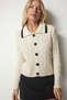Women's Cream Knitted Motif Buttoned Knitwear Cardigan MX00143