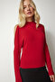 Women's Red High Collar Off-the-Shoulder Knitwear Blouse UB00152 - 2
