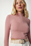 Women's Dusty Rose High Collar Corded Camisole Crop Blouse ub00165 - 2