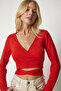 Women's Orange Tie-Up Wrap Collar Crop Blouse UB00134 - 2