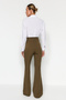 Khaki Spanish Leg Flare Woven Fabric Trousers Tofaw19Bb0581 - 6