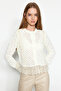 Ekru Crop Dantel Garnili Ajurlu/Delikli Triko Hırka TWOAW24KZ01059 - 3