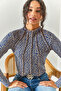 Women's Leopard Cobalt Blue Piece High Collar Lycra Crop Blouse BLZ-19002398