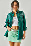 Women's Leaf Emerald Green Sequin Sequin Detailed Oversize Stamp Shirt GML-19001145