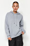 Gri Melanj Kalın İçi Polarlı Oversize/Geniş Kalıp Kapüşonlu Basic Örme Sweatshirt TWOAW24SW00103 - 9
