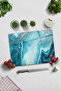 Turquoise Patterned Gold Detailed Glass Cutting Plate - 30cm X 40cm