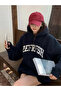 Large Size Navy Blue Refrfsh Print Detailed Hooded Pocket Sweatshirt-Hoodie - 6