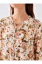 Patterned Long Sleeve - Tie-Up Collar Women's Blouse - 4