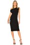 WOMEN'S BLACK ASYMMETRICAL COLLAR JERSEY MIDI DRESS