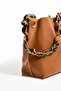Women's Soft Leather 3-Compartment Handbag, Shoulder Bag with Scarf and Chain Accessories - 5