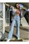 Snow Wash Light Blue Lycra Super Extra High Waist Wide Leg Palazzo Loose Jean Trousers