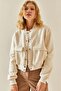 Cream Snap Buttoned Crop Bomber Jacket 3YXK4-47551-22 - 6