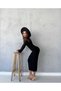 Women's Black Half Turtleneck Long Tulle Sleeve Dress - 3