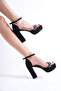 Women's Black Stone Platform Heeled Shoes - 2