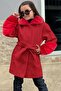 Girl's Plush Collar and Sleeve Ends, Red Stash Coat with Hidden Button Detail - 3