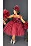 Chiffon Yoke Pom-Pom Sleeve Sequin Embellished Girls' Puffy Skirt Tulle Evening Dress - 3