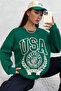 USA Printed Nefti Oversize Crew Neck Sweatshirt - 4