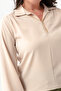 Women's Beige Long Sleeve Necklace Plus Size Blouse - 4