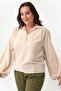 Women's Beige Long Sleeve Necklace Plus Size Blouse - 2