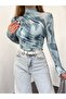 Gathered Long Sleeve Digital Printed Blouse - 3