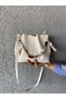 Crocos Women's White Scarf Chain Accessory Soft Leather 3 Compartment Handbag and Shoulder Bag