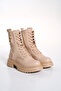 WOMEN'S NUDE BUCKLE DETAILED SIDE ZIPPER LACE-UP BOOTS POSTAL - 4