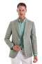 Green Slim Fit Plain Mono Collar Casual Linen Jacket