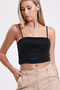 women's black drawstring detailed string strap crop blouse - 2