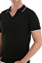 Black Regular Fit Patterned Cotton Polo Collar Casual T-Shirt - 3
