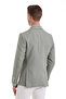 Green Slim Fit Plain Mono Collar Casual Linen Jacket - 6