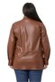 Plus Size Contrast Stitching Snap Closure Leather Brown Shirt - 3