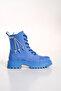 WOMEN'S JEANS BLUE STONE DETAILED SIDE ZIPPER LACE-UP BOOTS POSTAL - 6