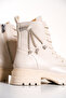 WOMEN BEIGE STONE DETAILED SIDE ZIPPER LACE-UP BOOTS POSTAL - 5