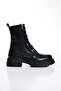 WOMEN'S BLACK PARACHUTE FABRIC DETAILED SIDE ZIPPER LACE-UP BOOTS POSTAL - 6