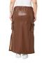 Plus Size Gather Detailed Slit Long Leather Brown Skirt with Waist and Pockets - 3