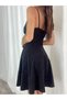 Shiny Flexible Black Crepe Fabric Double Breasted Low-cut Collar Strap Evening Dress and Graduation Dress 582526 700 - 3