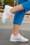 Women's White Lace-up Daily Flat Comfortable Sole Sneaker Mesh Soft Stylish Walking Sports Shoes - 3