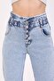 Ice Blue High Waist Lycra Belt Drawstring Button Detailed Mom Jean Jeans - 3