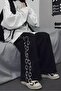 Black Chain Pattern Wide Leg Sweatpants - 2