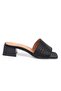 Capone Blunt Toe Single Strap Block Heeled Satin Labyrinth Patterned Black Women's Slippers - 6