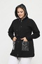 Women's Large Size Black Hooded, Shiny Sequin Detailed, Zippered Pocket, Comfortable and Stylish Sweatshirt - 8